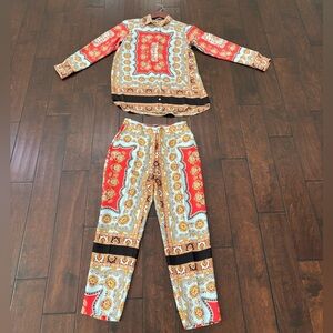 Zara Red and Blue Patterned Trousers and Blouse